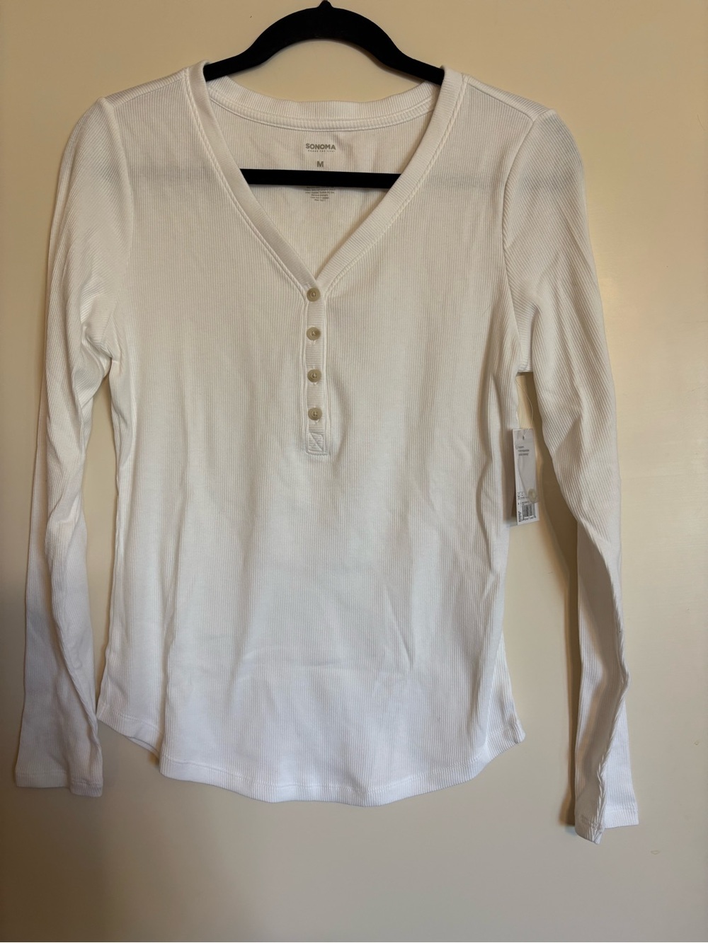Sonoma White Ribbed Long-Sleeve Henley